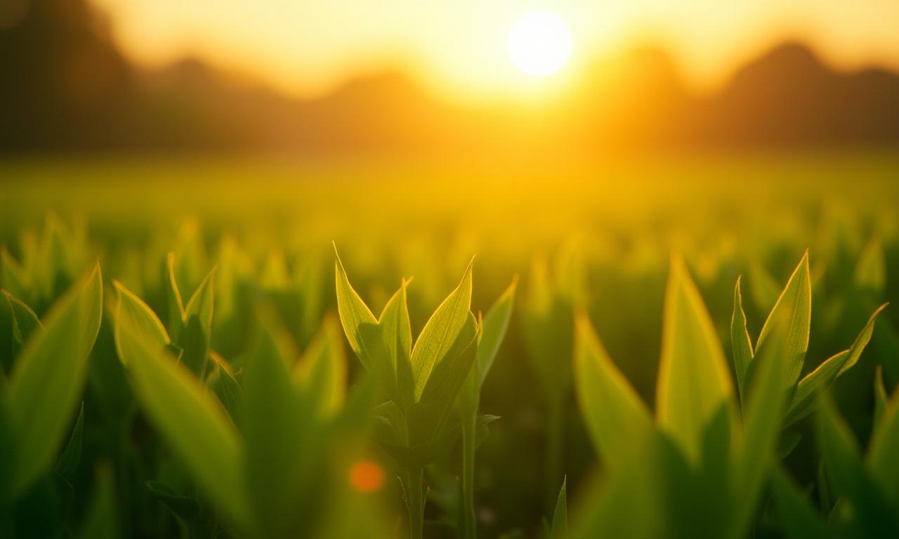 Teaföldek reggeli napfényben, stilizált adatokkal lebegő infografika réteggel