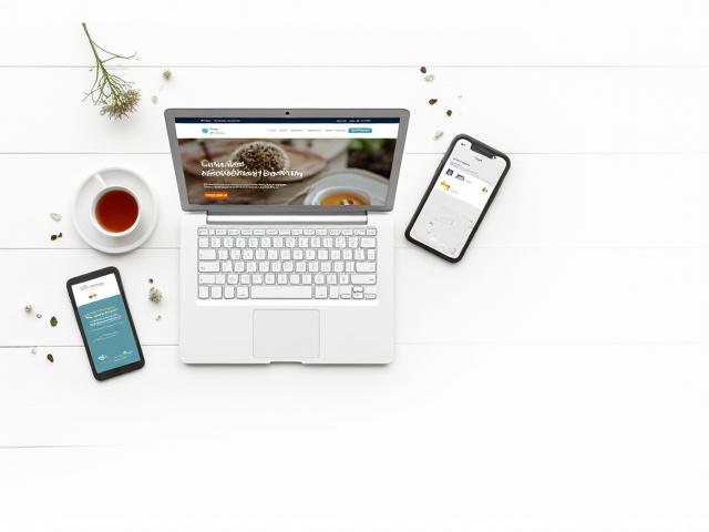 Különféle digitális eszközök (laptop, tablet, okostelefon), amelyek online marketing csatornákat szimbolizálnak