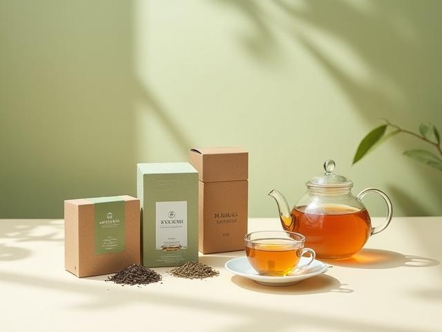 Elegáns teásdobozok és teáskancsó, amelyek a termékportfóliót és a letisztult csomagolást illusztrálják